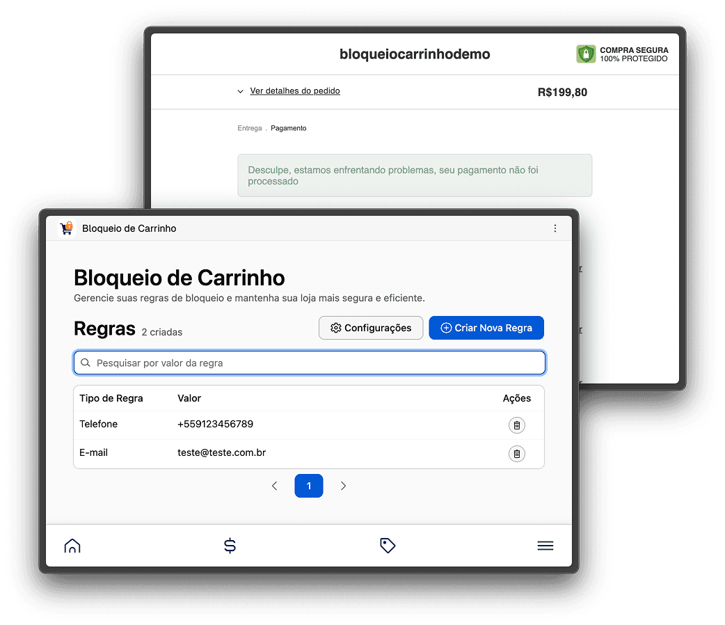 Bloqueio de Carrinho App